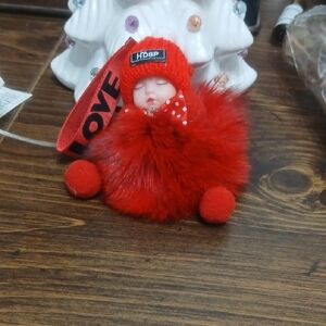 Red Plush Fur Sleeping Baby Bag Charm New Many Colors Tan,pink,blue,black